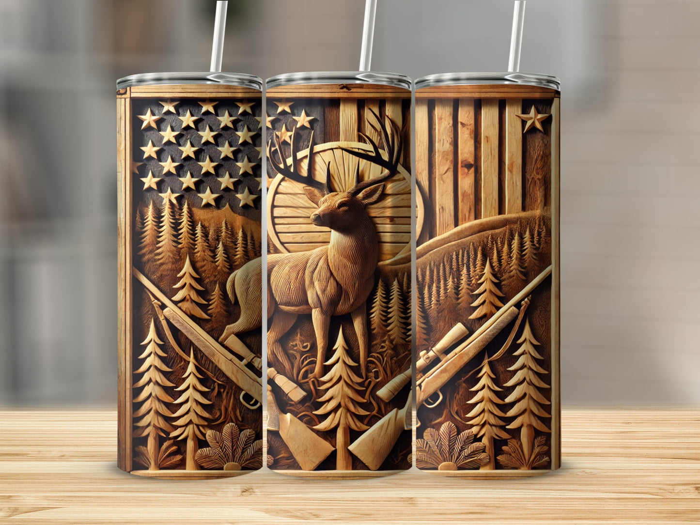 Stunning Deer and Flag Engraved Tumbler For Nature Lovers