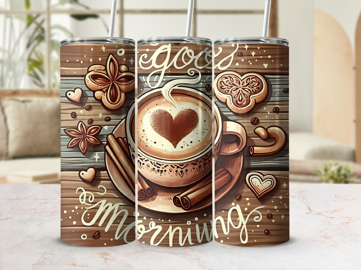 Good Morning Themed Coffee Tumbler Cup Stainless Steel