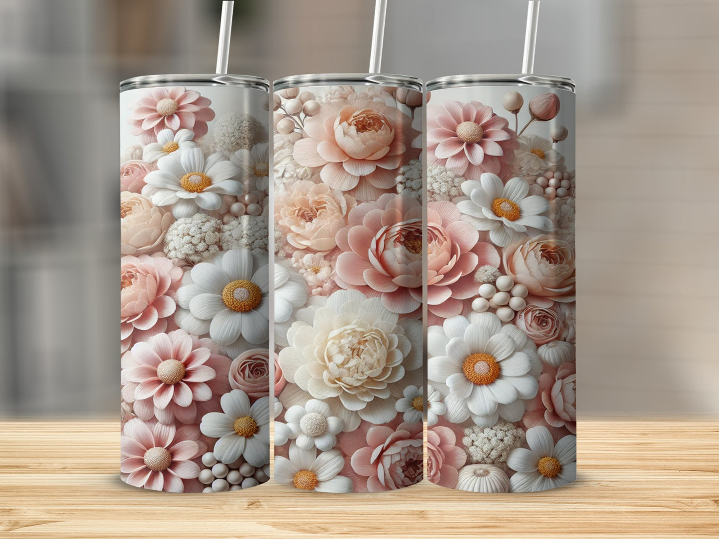 Elegant Floral Patterned Insulated Tumbler Cup