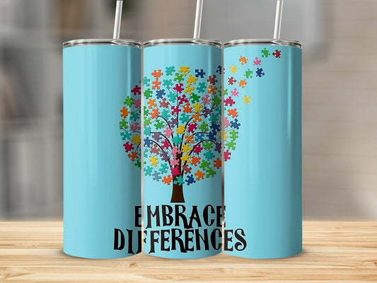 Embrace Differences Puzzle Tree Graphic Tumbler