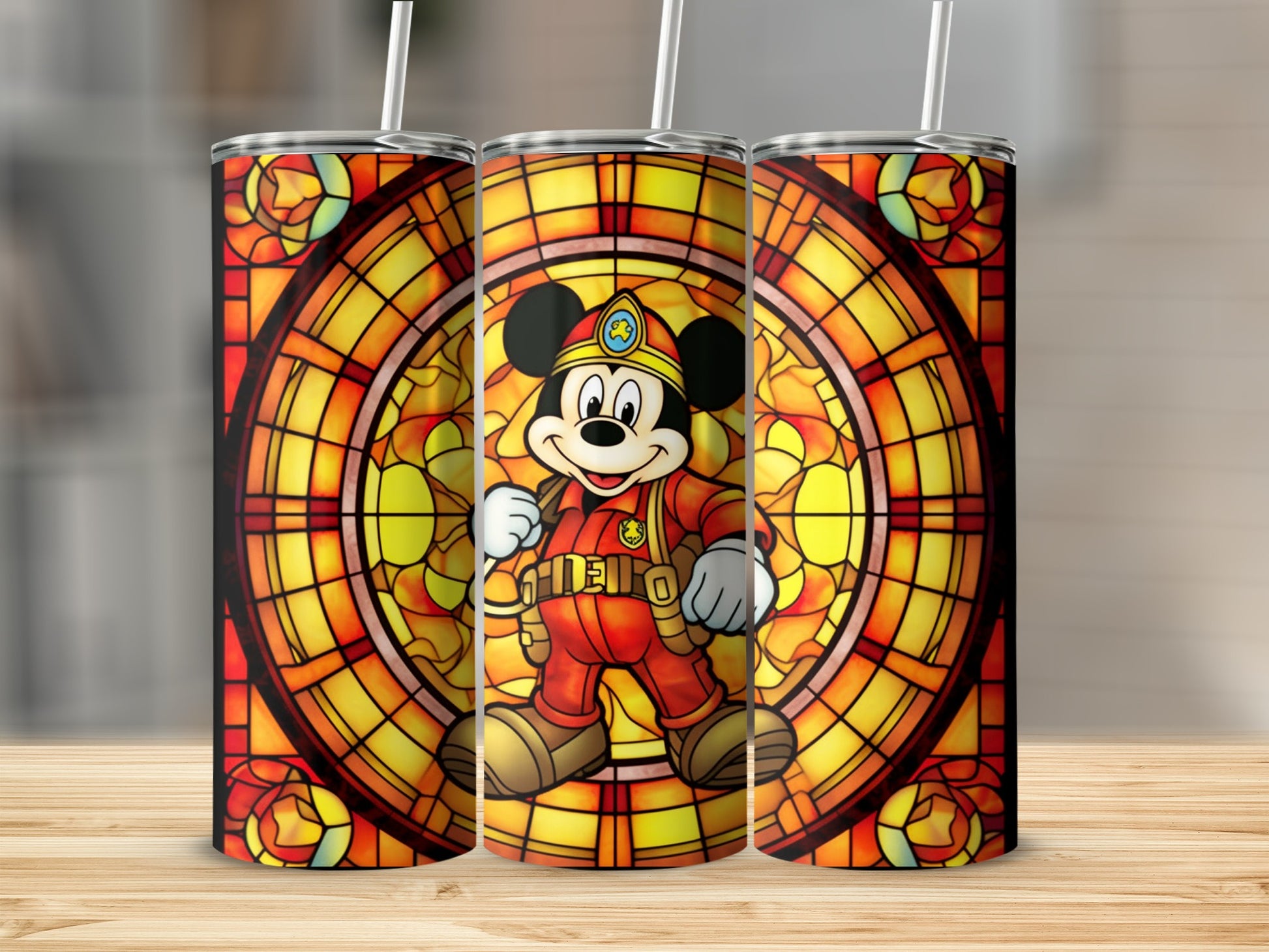Firefighter Mickey Stained Glass Art Tumbler product