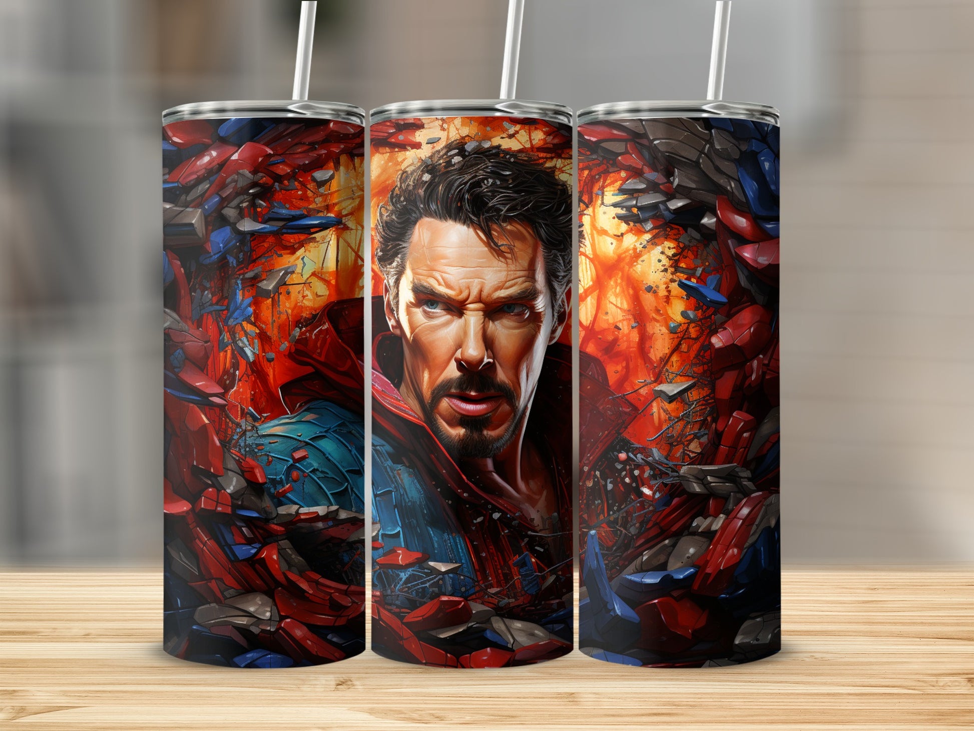 Vibrant Hero Portrait Pattern Tumbler Flask