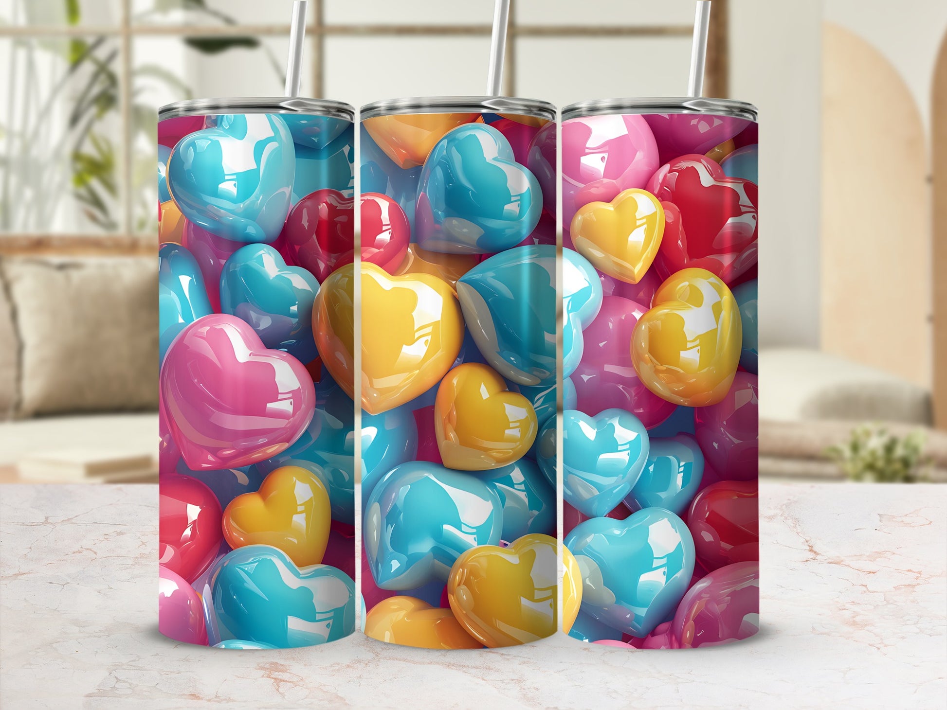 Glossy Colorful Hearts Tumbler Design product type
