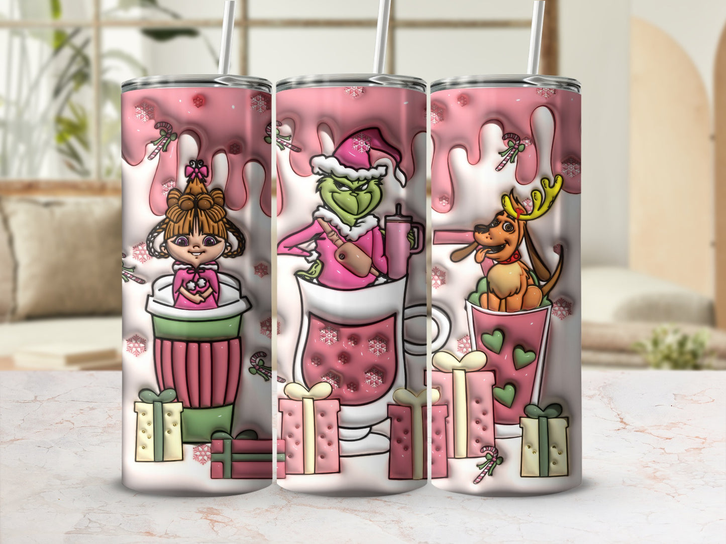 Adorable Christmas Cartoon Character Tumbler Set