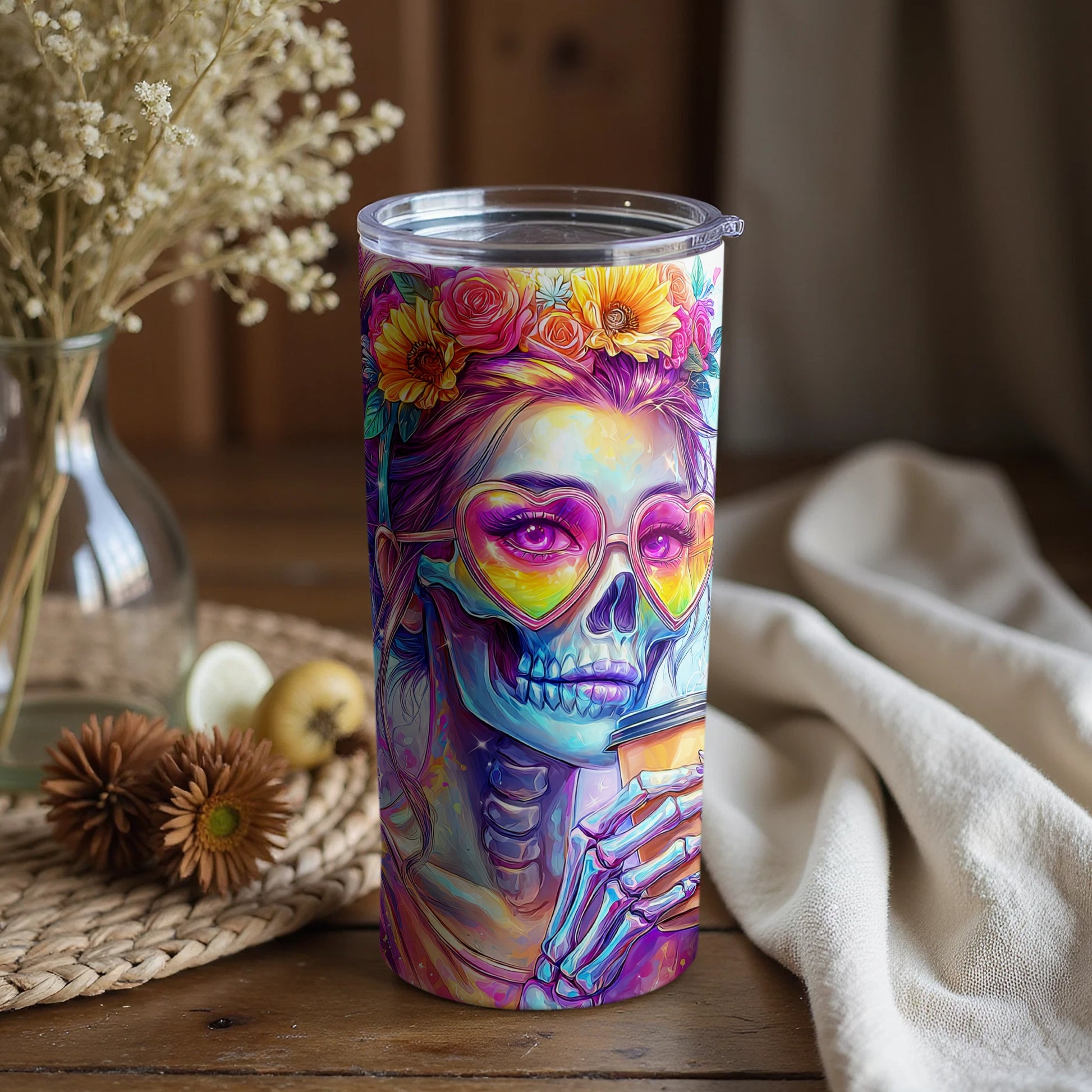 Colorful Skull With Heart Glasses Insulated Tumbler