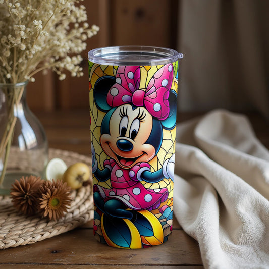 Colorful Minnie Mouse Tumbler with Floral Background