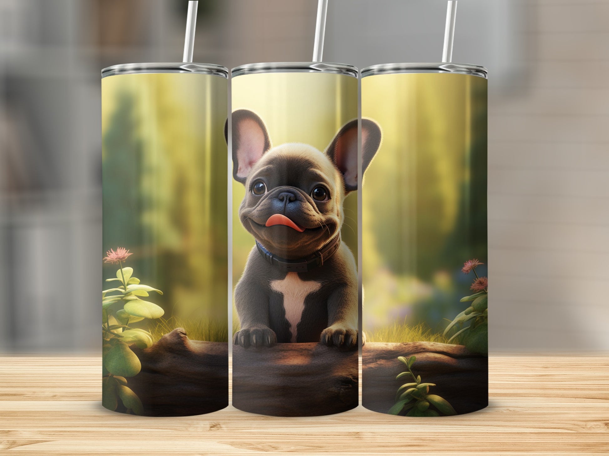 Cute French Bulldog Tumbler with Straw Puppy Design