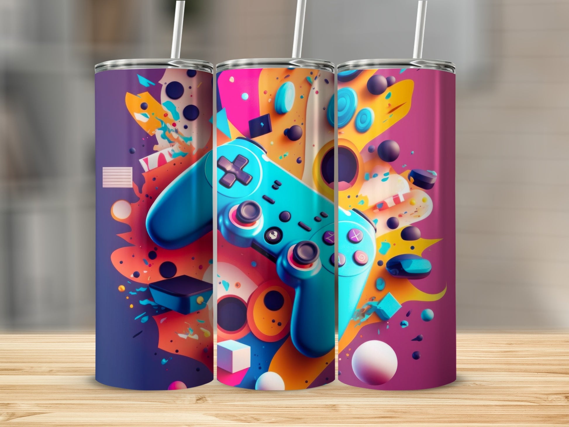 Vibrant Gaming Controller Design Insulated Tumbler