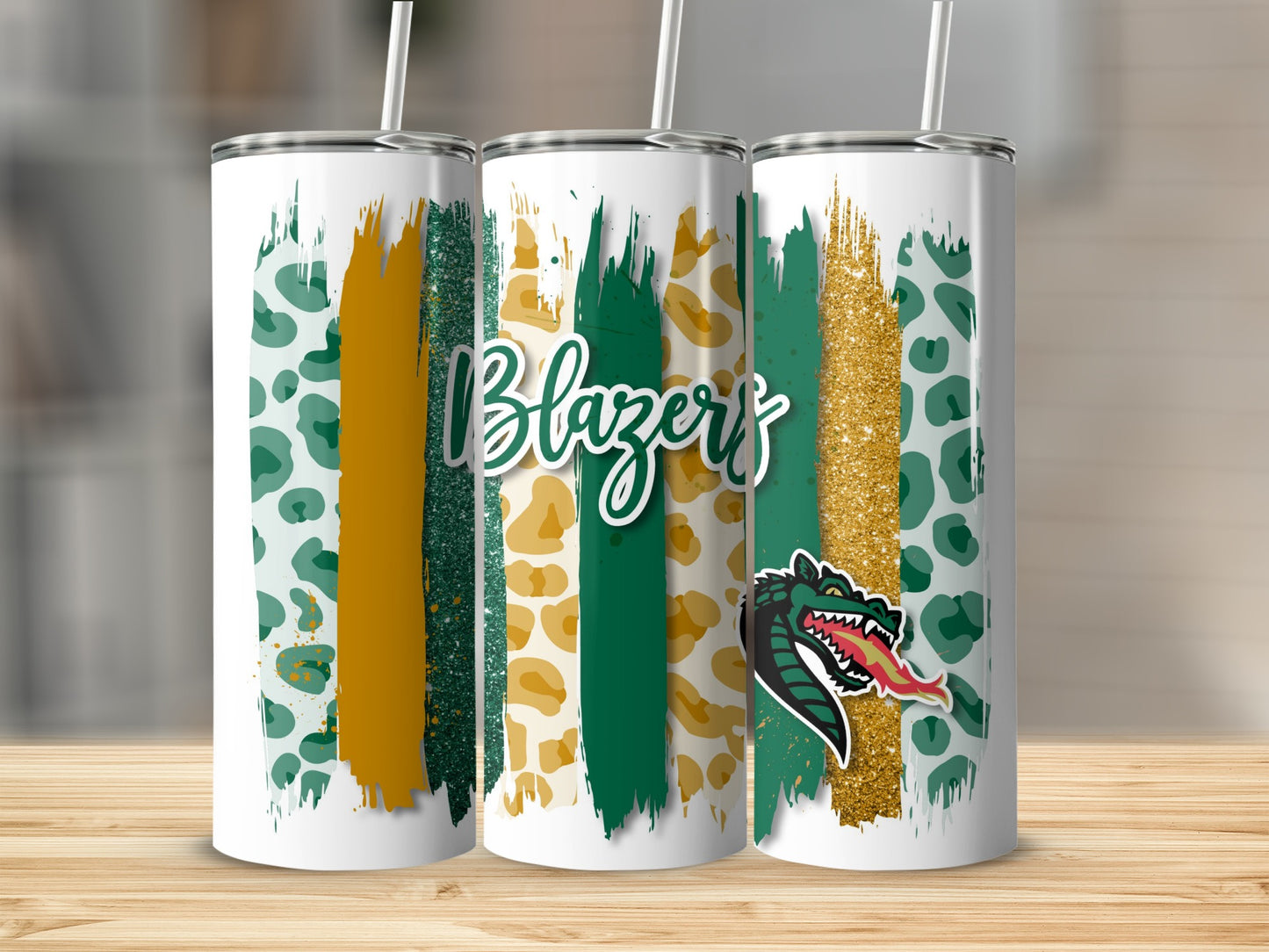 Blazers Dragon Design Bold Stripes Gold Leopard Print Tumblers