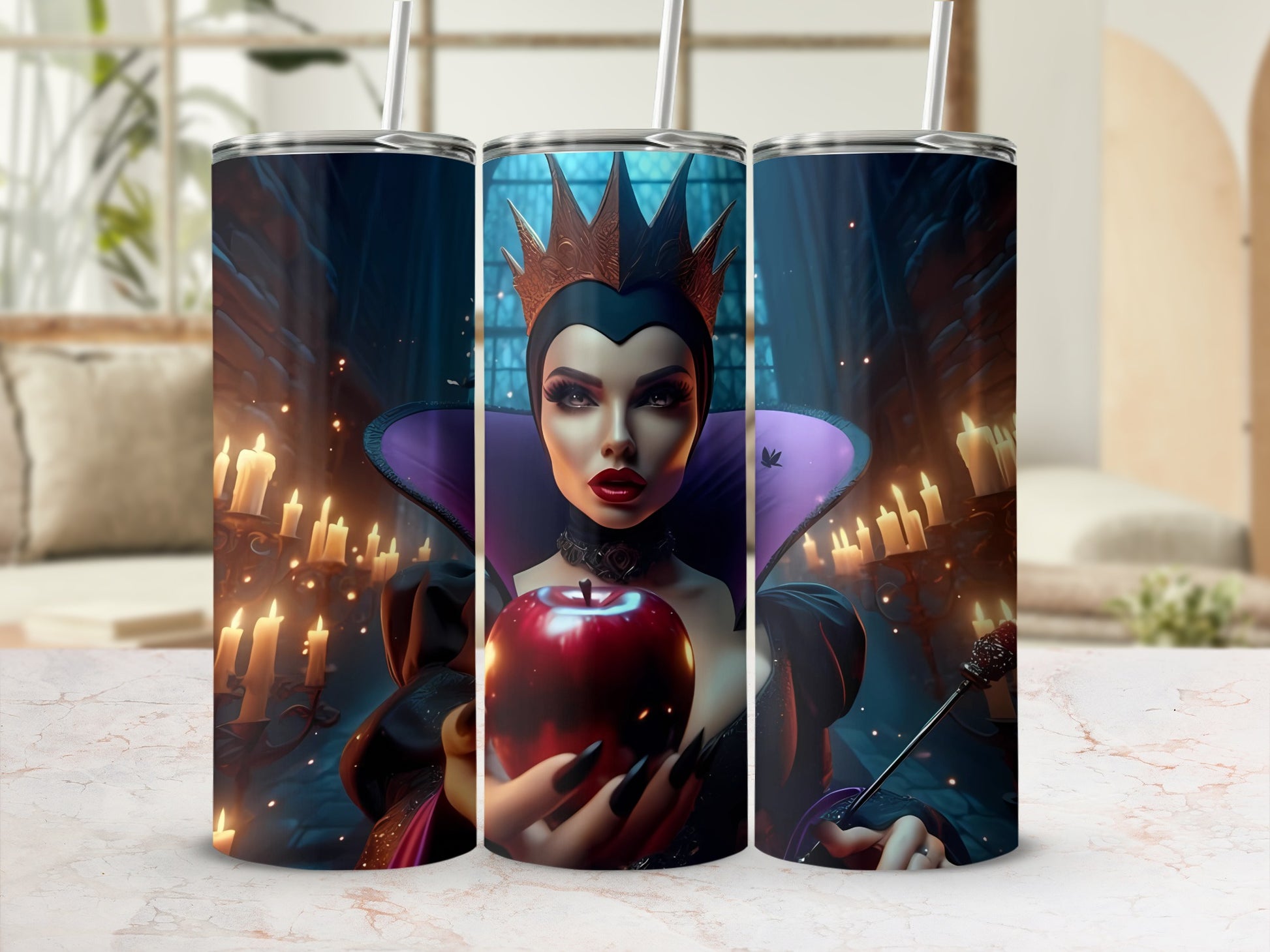 Dark Queen with Candlelit Apple Design Tumbler