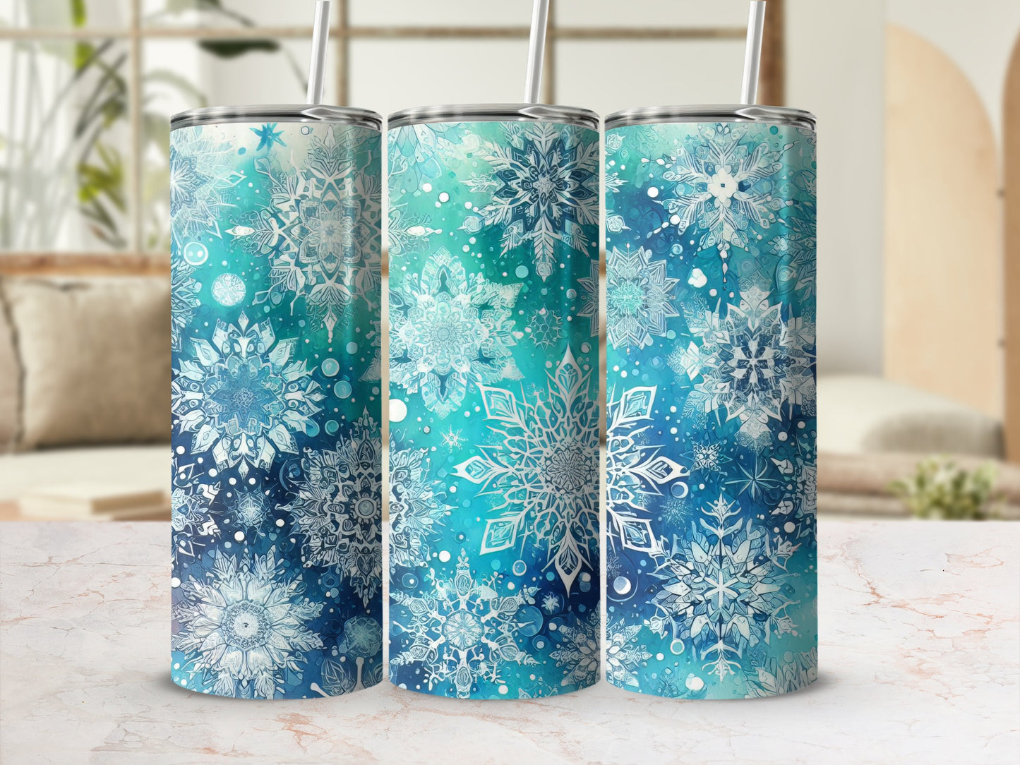 Vibrant Snowflake Patterned Tumblers for Winter