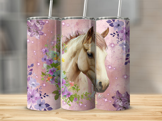 Beautiful Horse and Floral Designed Tumbler Cup