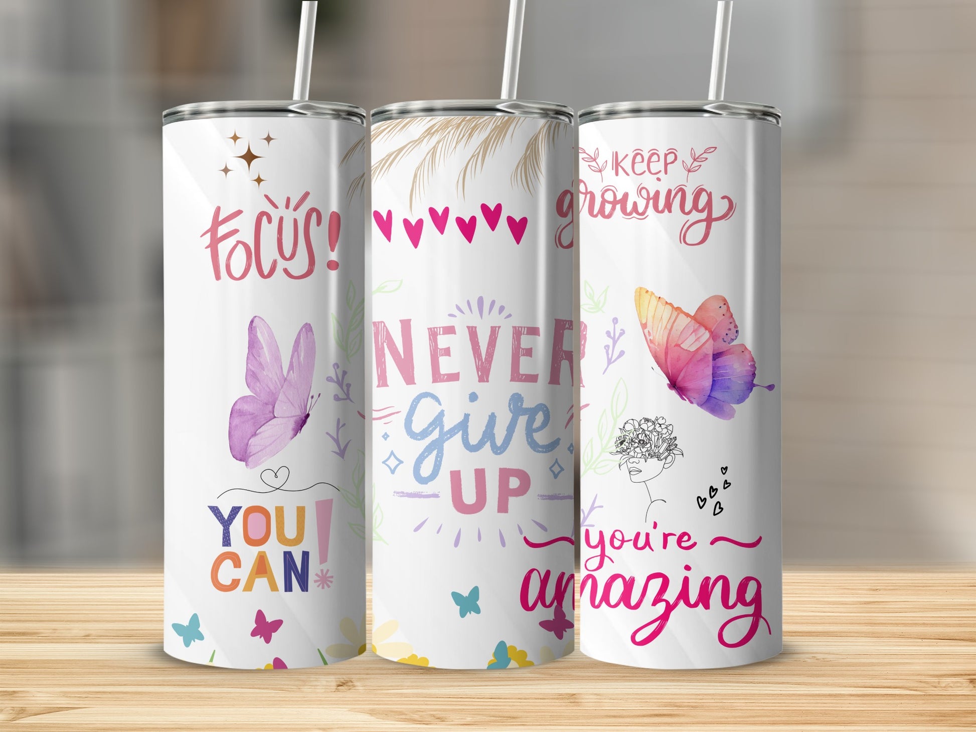 Motivational Quotes with Butterflies Tumbler Set