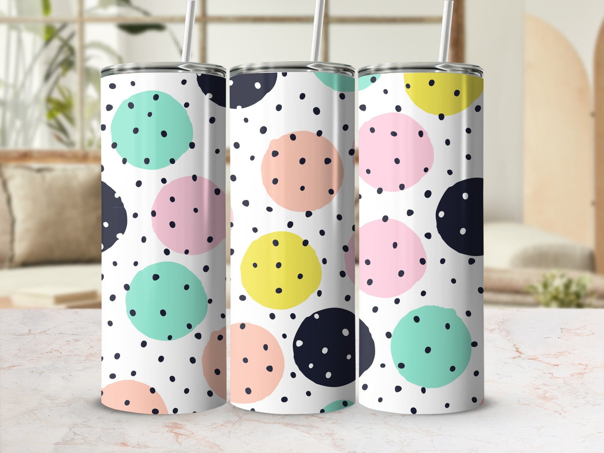 Colorful Polka Dot Pattern on Stainless Steel Tumbler