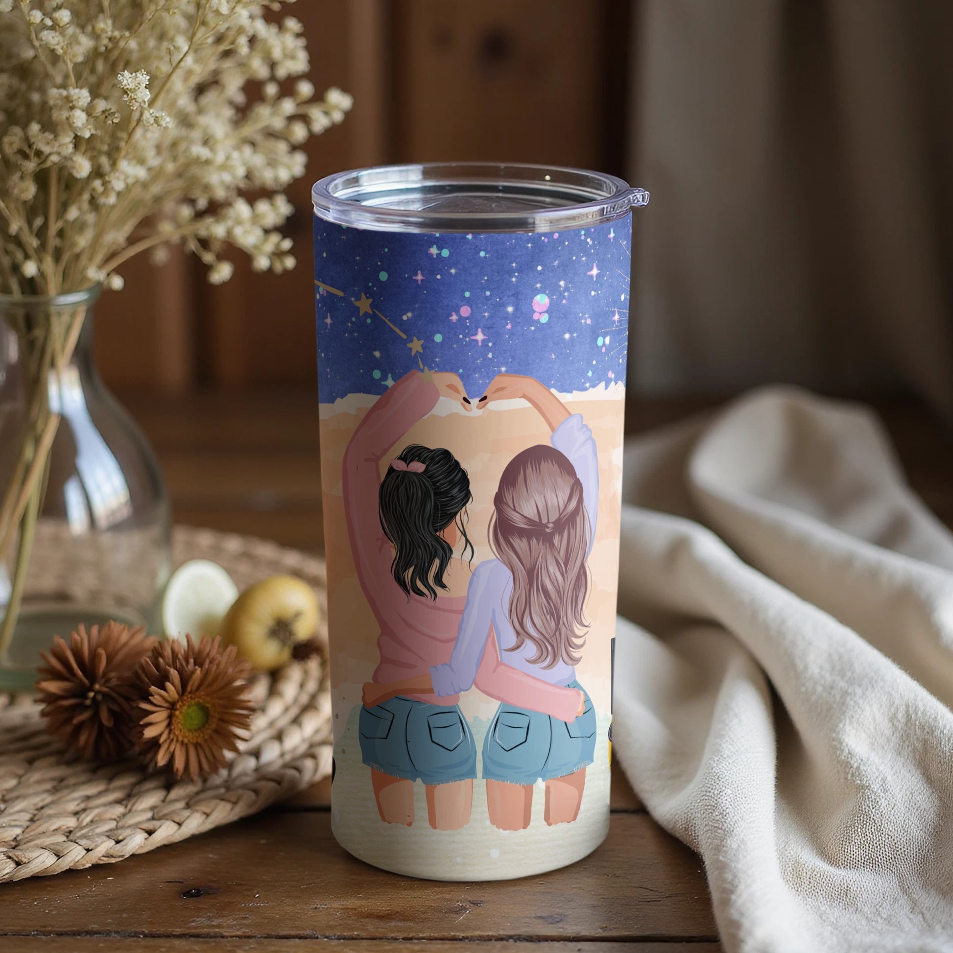 Friends Illustration Travel Mug With Starry Sky Design