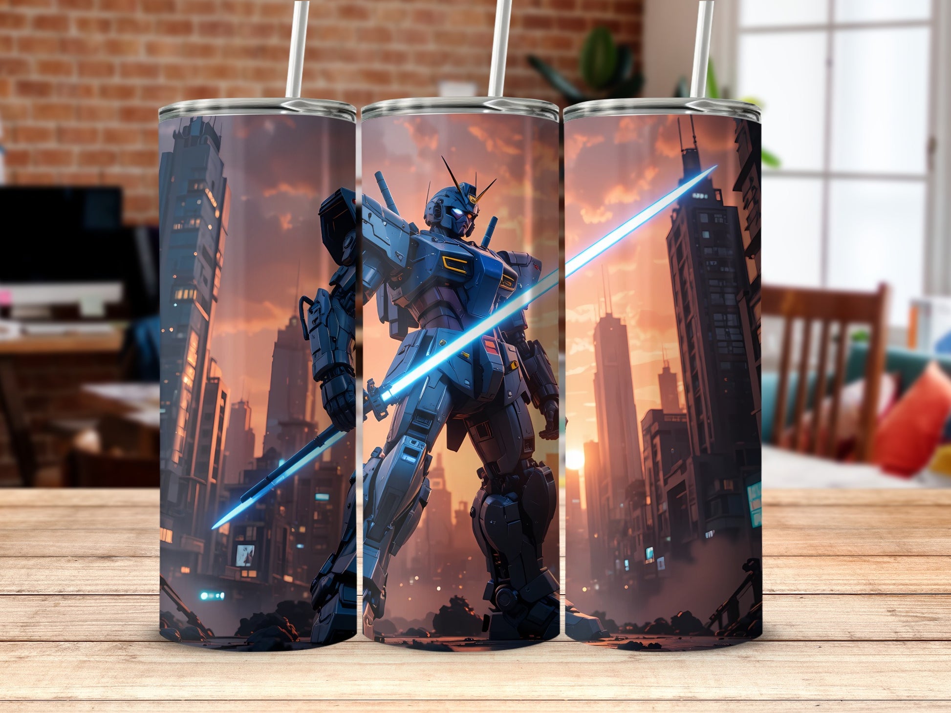 Epic Mech Warrior with Blue Blade Tumbler Product