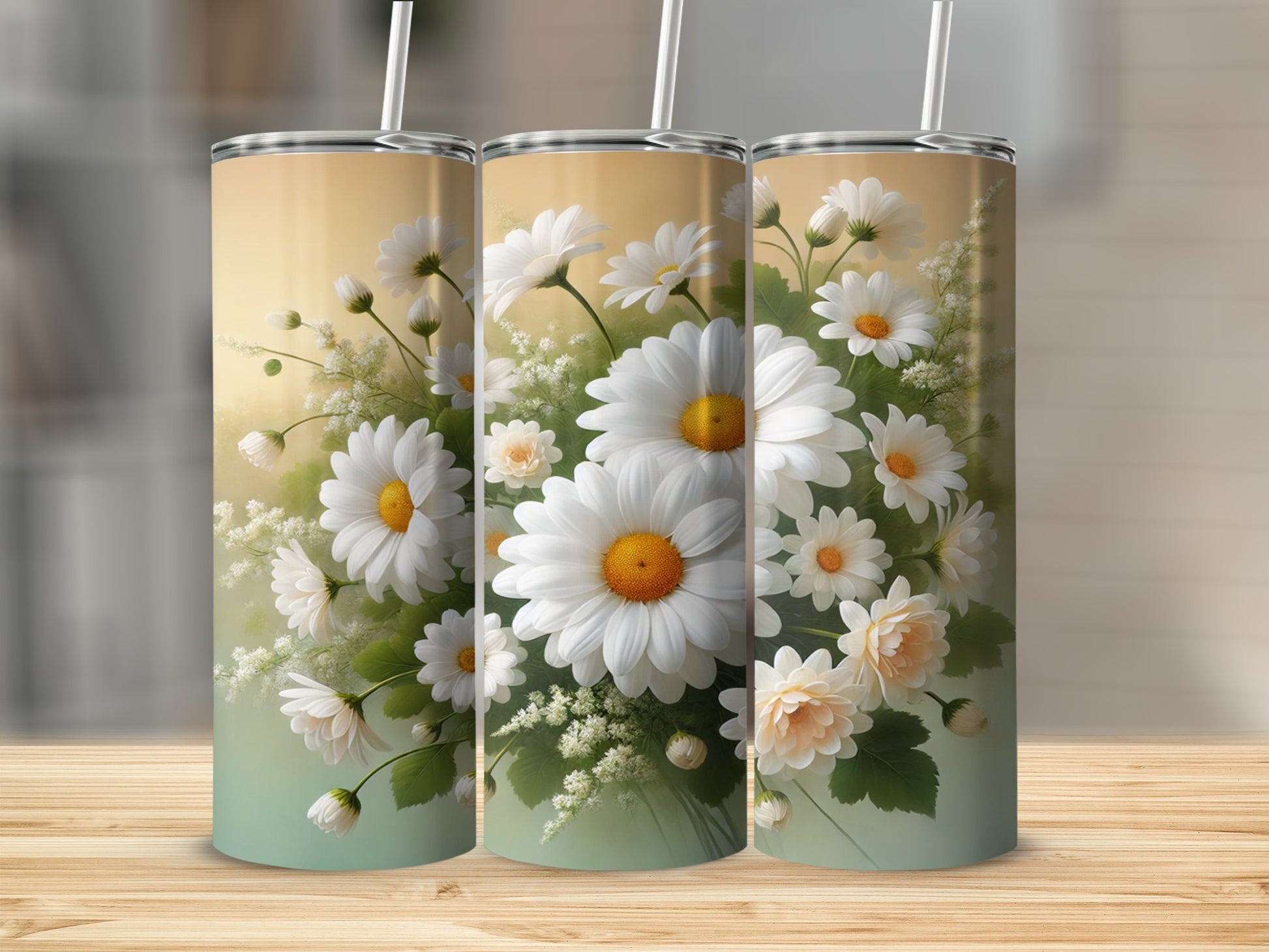 Beautiful White Daisy Floral Stainless Tumbler