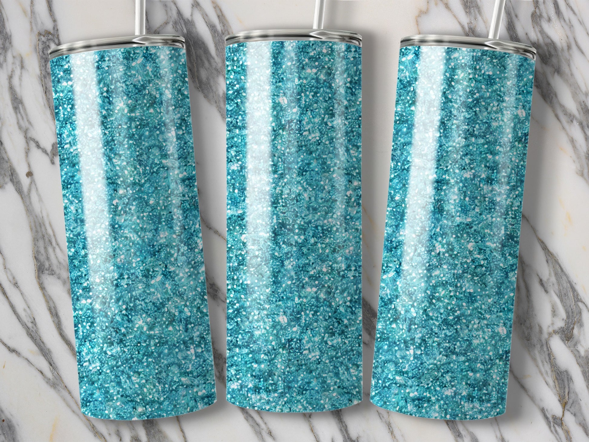 Sparkling Turquoise Glitter Design Tumbler Product