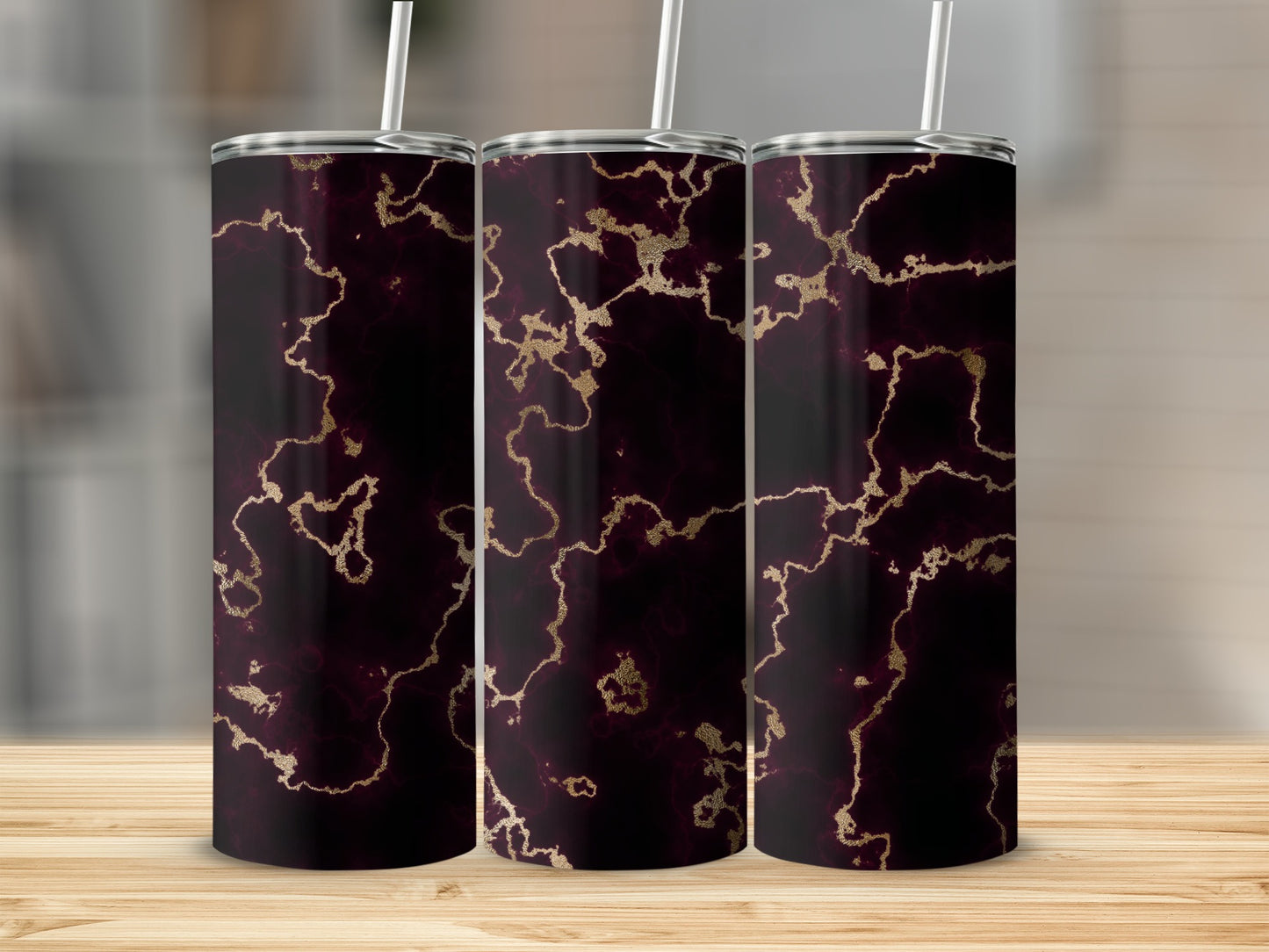 Rich Burgundy Black Gold Marble Abstract Pattern Tumblers