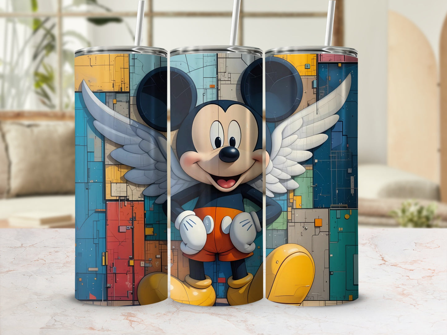 Mickey Mouse with Wings Abstract Art Tumbler
