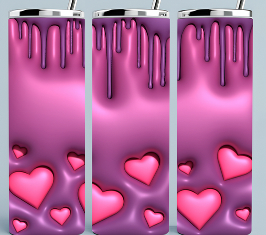 Pink Hearts on Purple 3D Puff