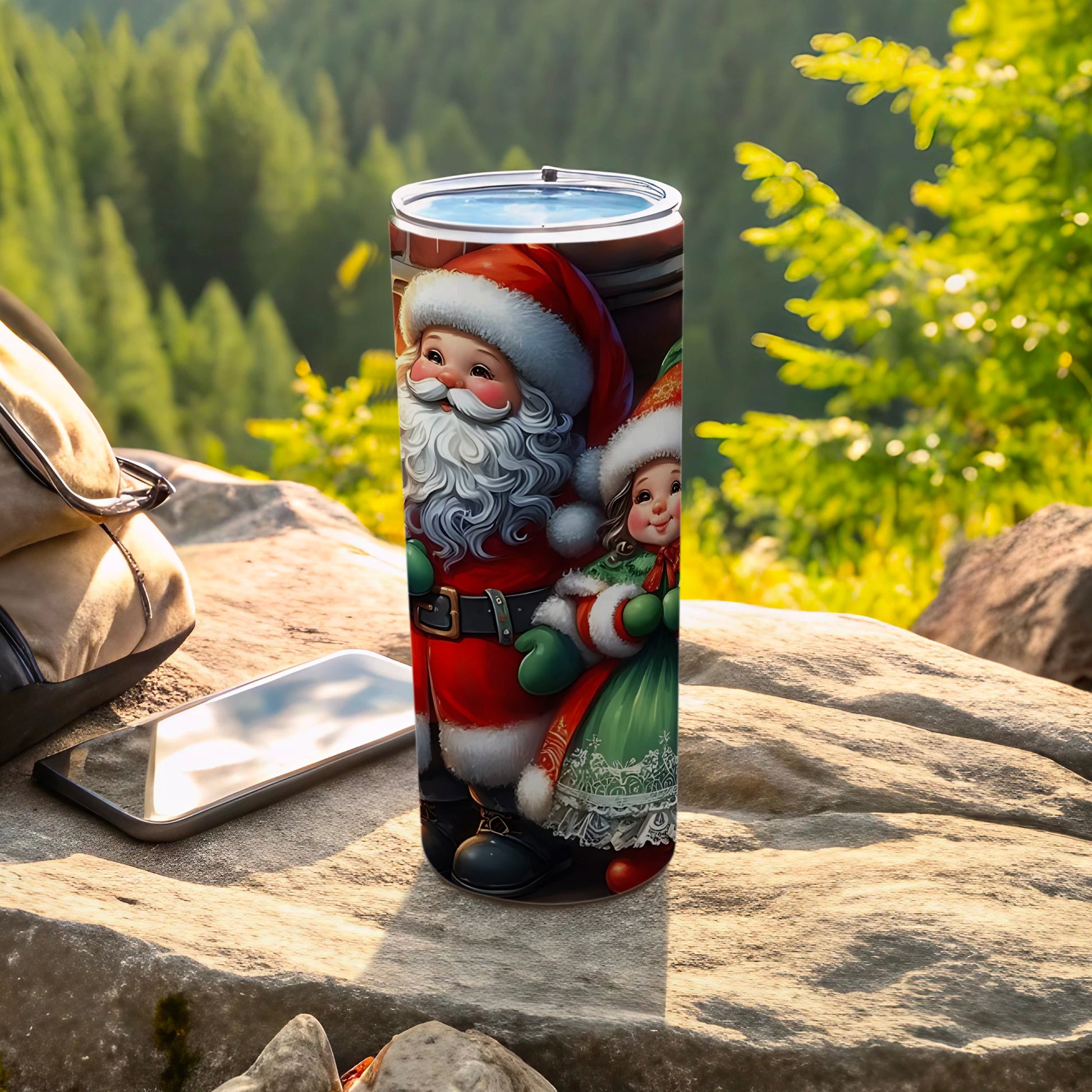 Festive Santa and Child Design Insulated Drink Tumbler