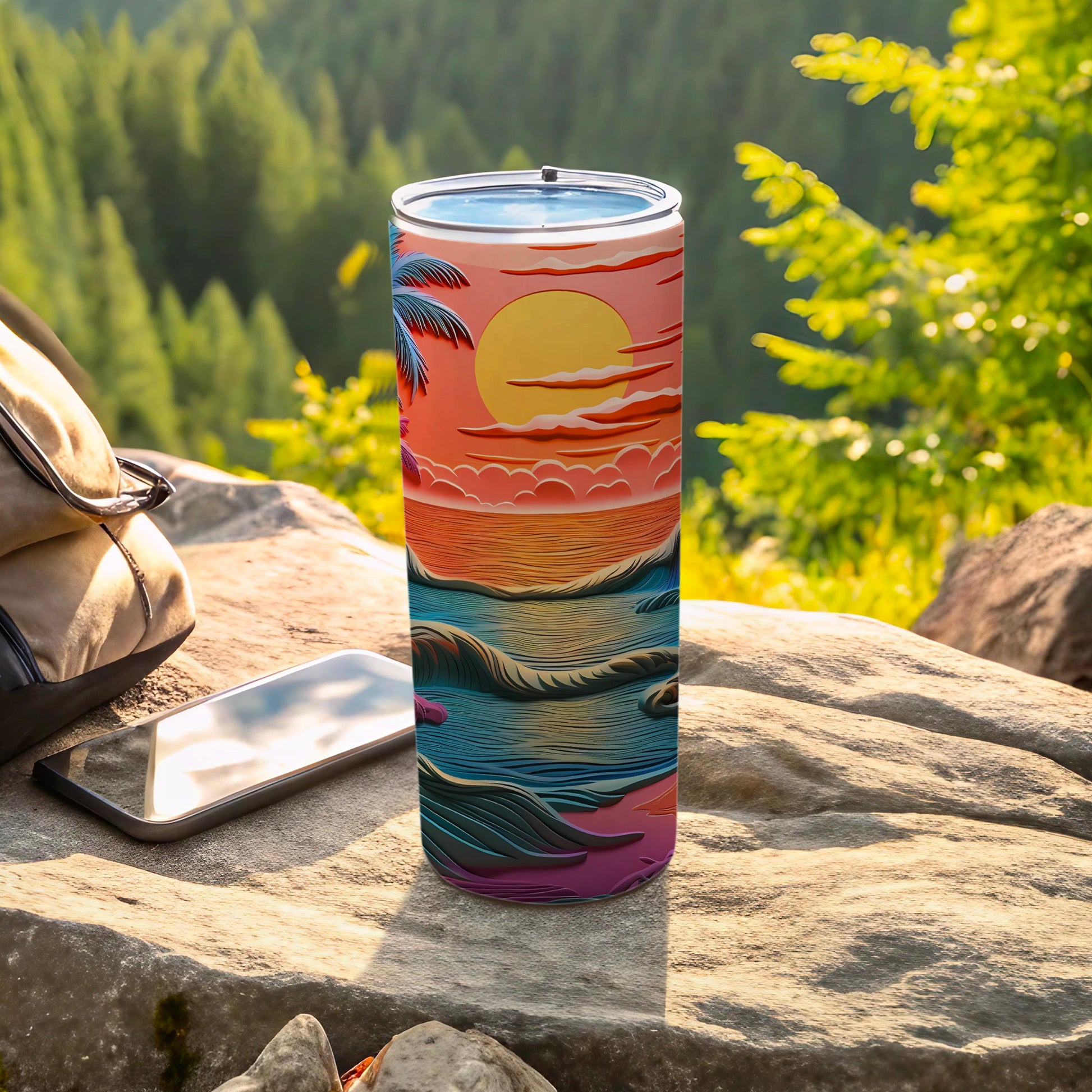 Vibrant Sunset Palm Ocean Waves Layered Art Tumbler product type
Tumbler, Travel Cup, Sunset, Ocean Waves, Palm Tree, Tropical, Vibrant, Layered Art, Beach Theme, Summer, Drinkware, Nature, Outdoor, Unique Gift, Artistic Design, Colorful, Vacation Vibes, Coastal Scene, Drink Container, Stylish Cup