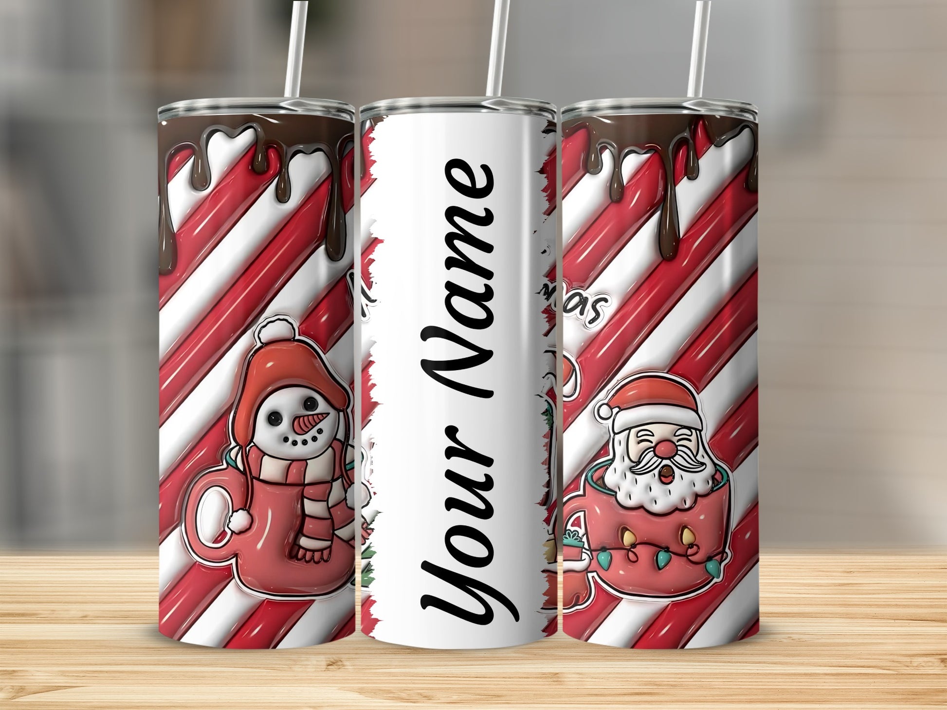 Personalized Festive Candy Cane Christmas Tumbler