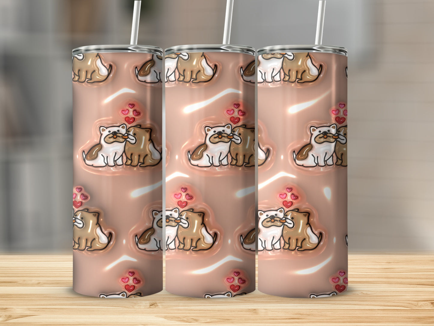 Cute Kissing Puppies Patterned Tumbler for Everyday Use