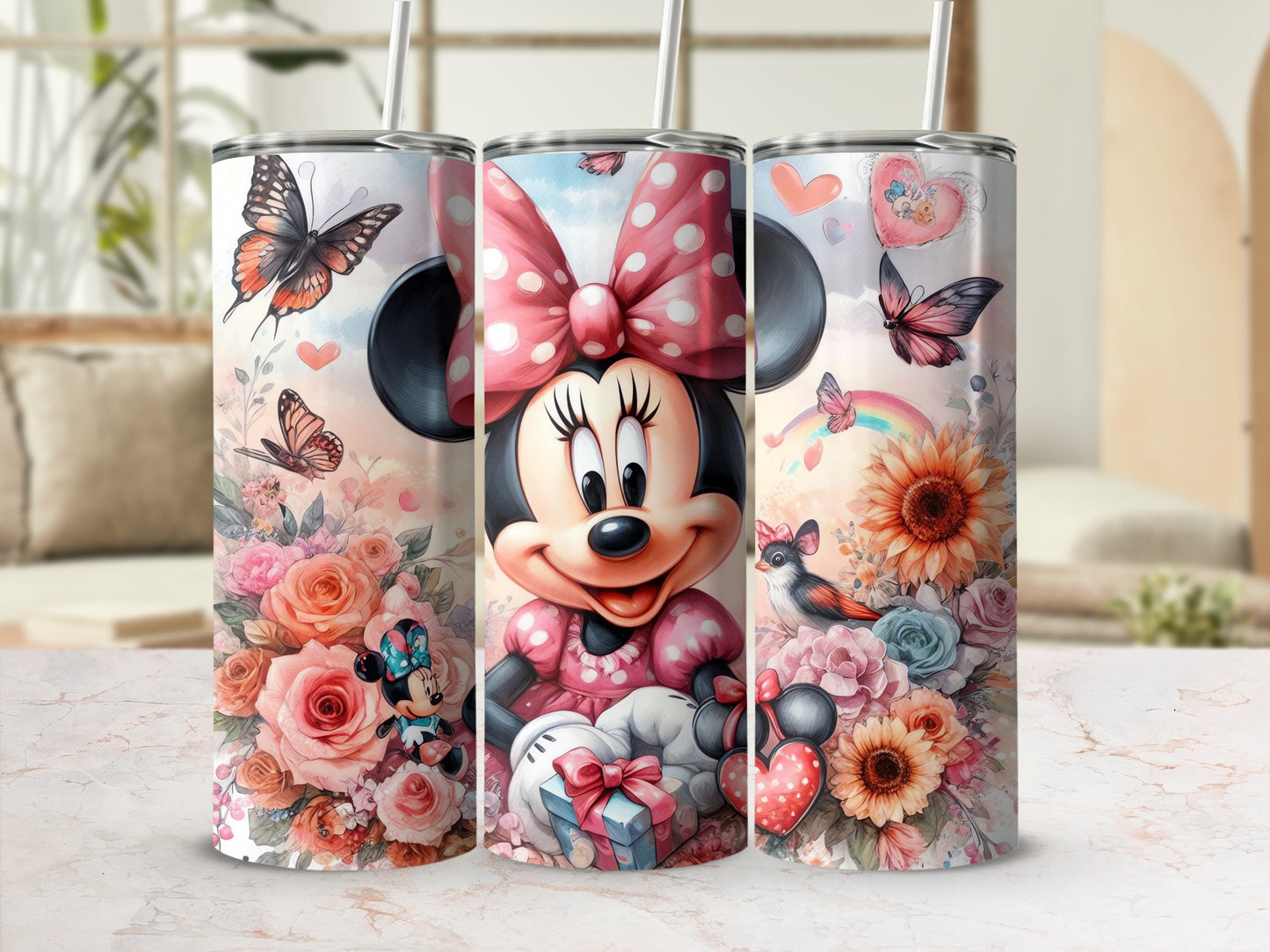 Minnie Mouse Butterfly Flowers Design Tumbler