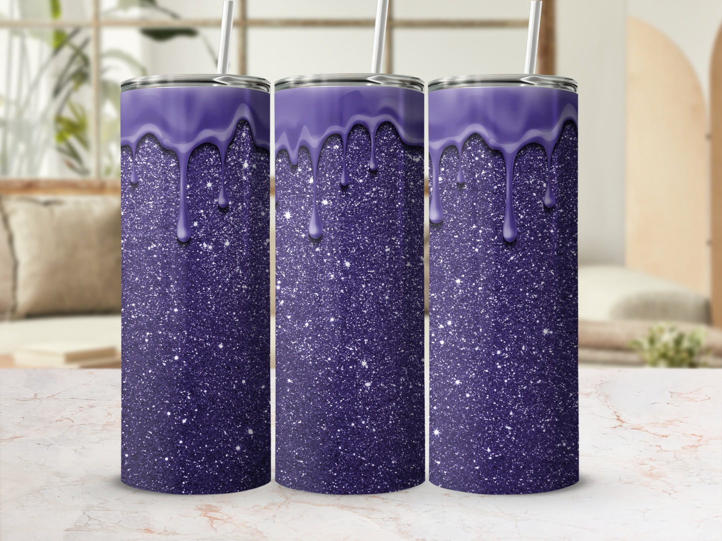 Sparkling Purple Glitter with Dripping Effect Tumbler