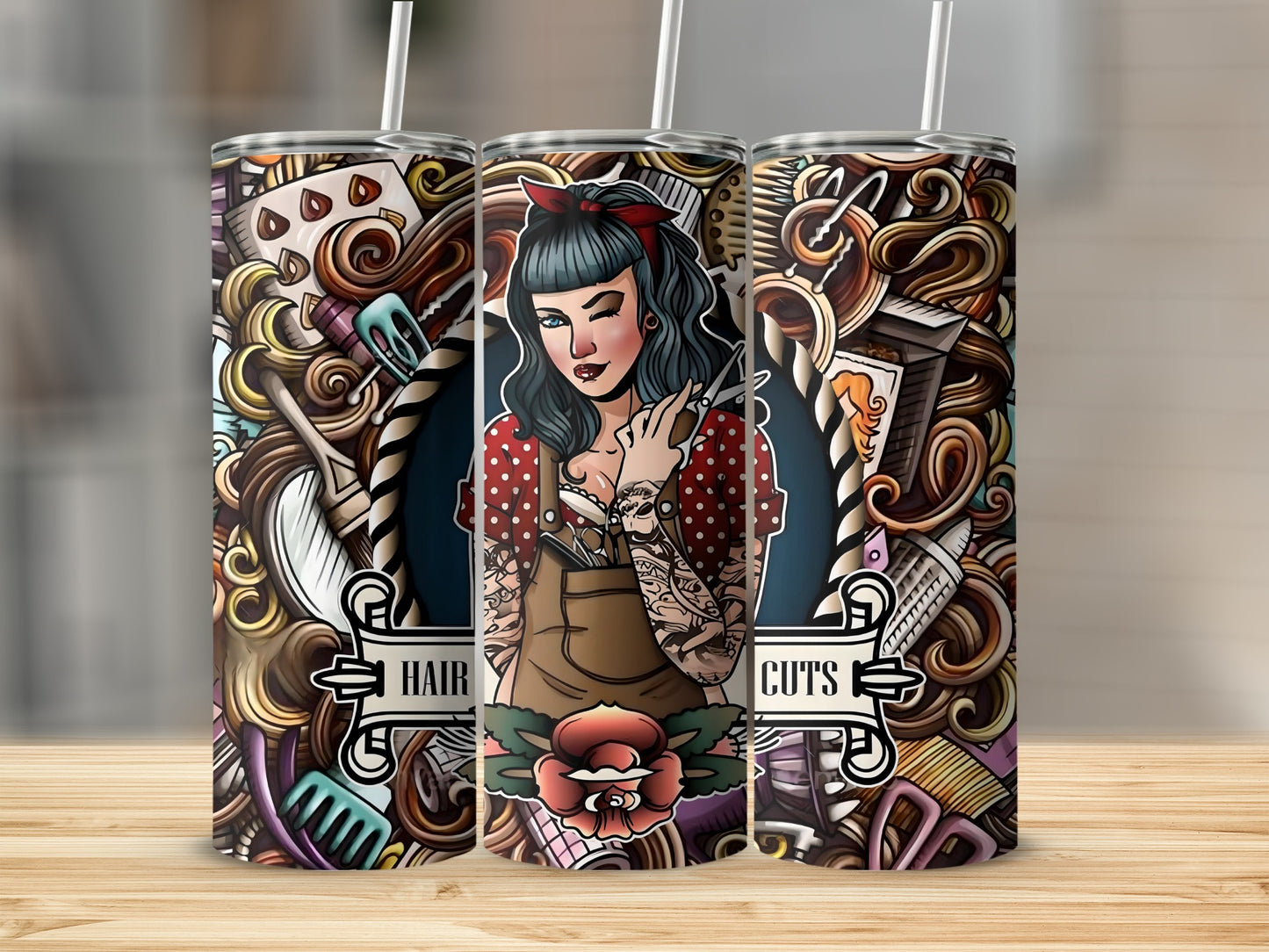 Vintage Tattooed Woman Design Hair Stylist Tumbler Cup