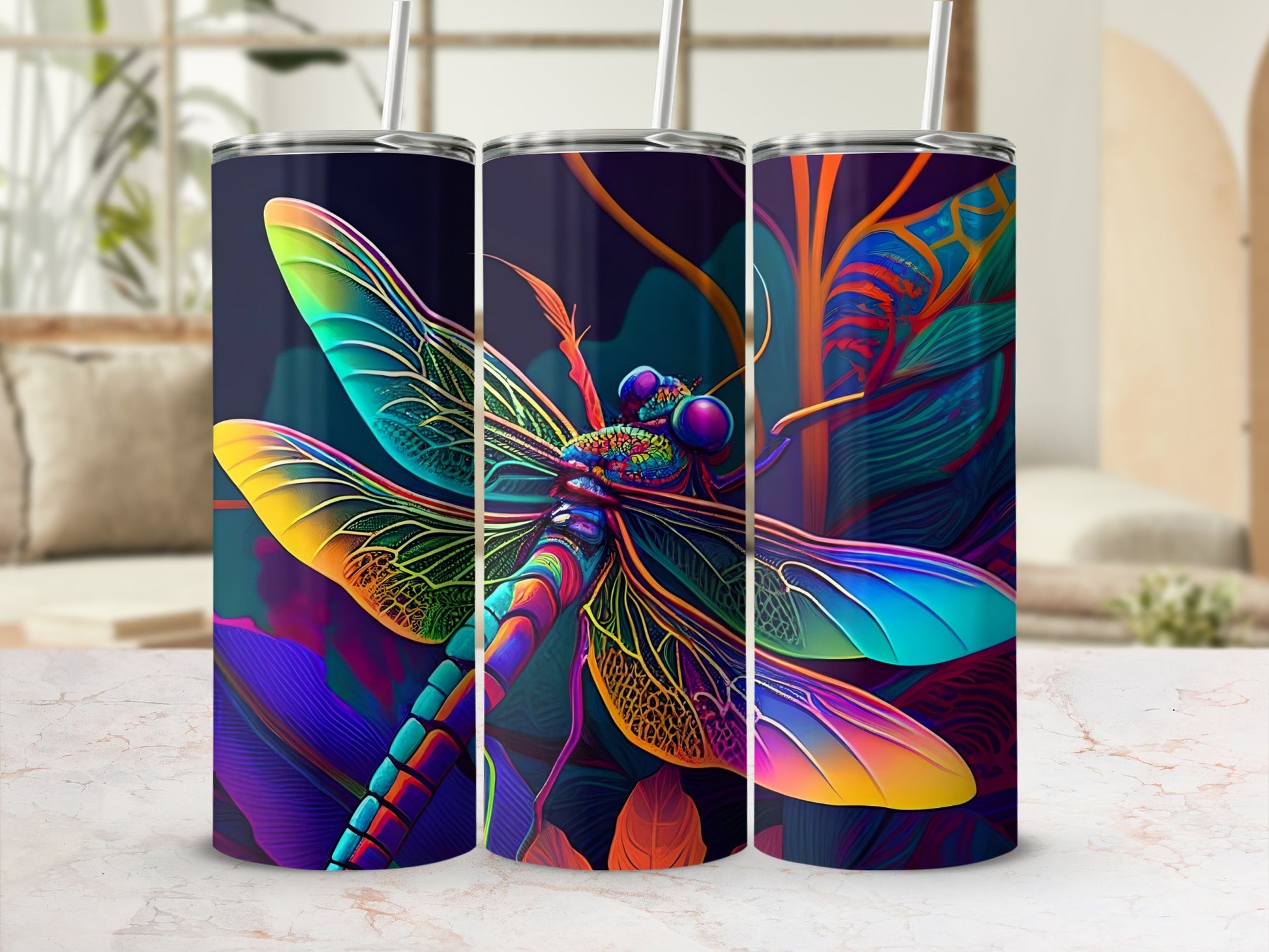 Colorful Dragonfly Artwork Travel Mug Tumbler