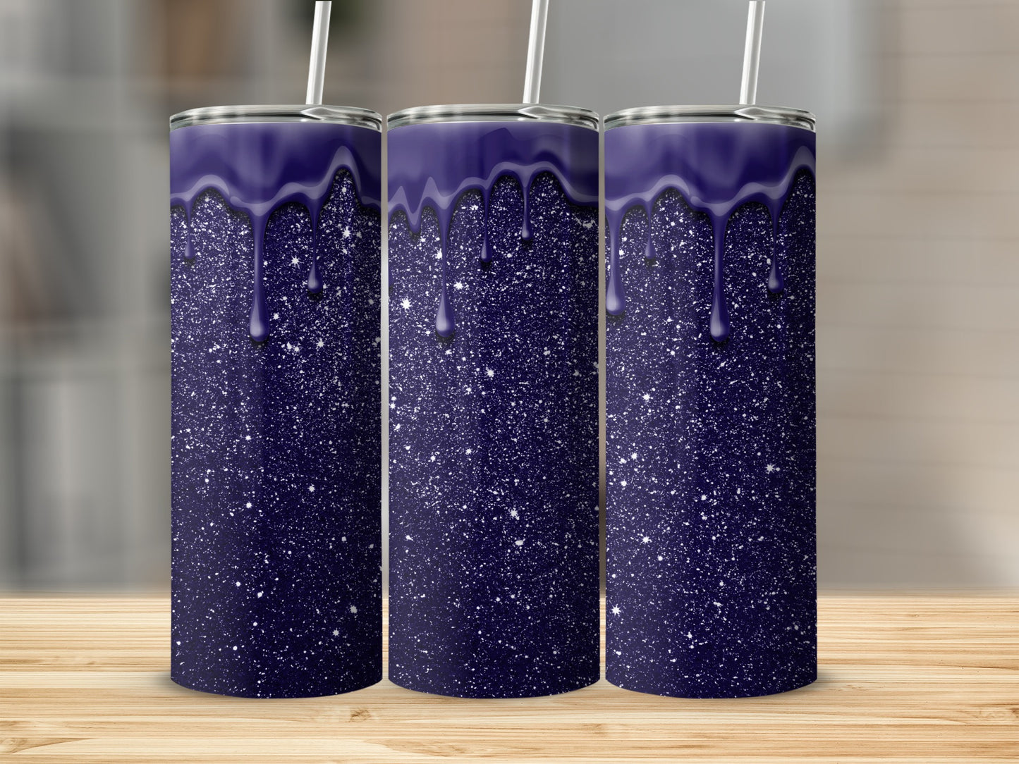 Sparkling Purple Glitter Drip Tumbler With Straw
