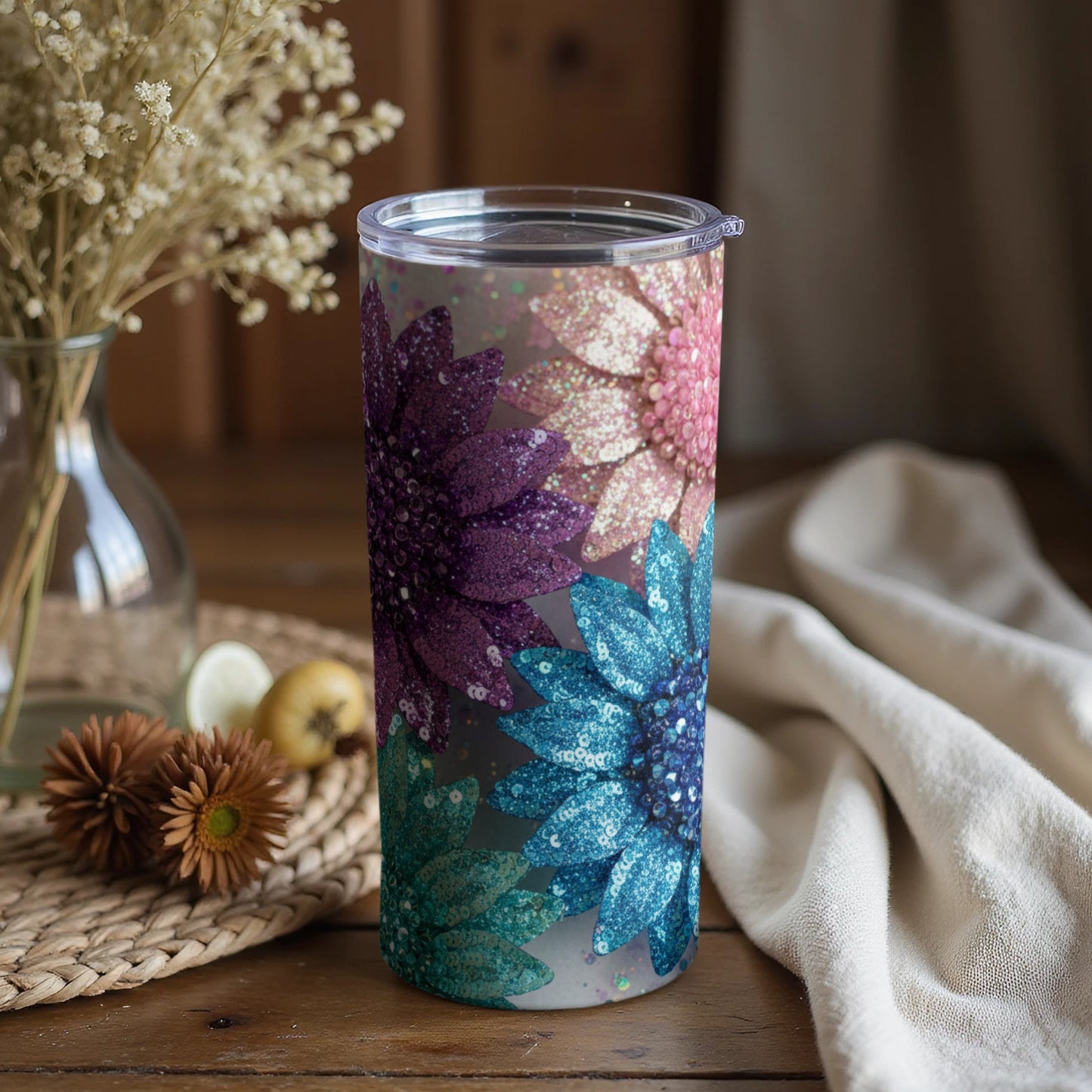 Colorful Flower Design Insulated Travel Tumbler