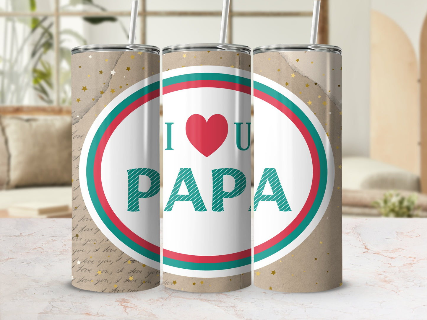 I Love You Papa Insulated Tumbler with Straw Flask