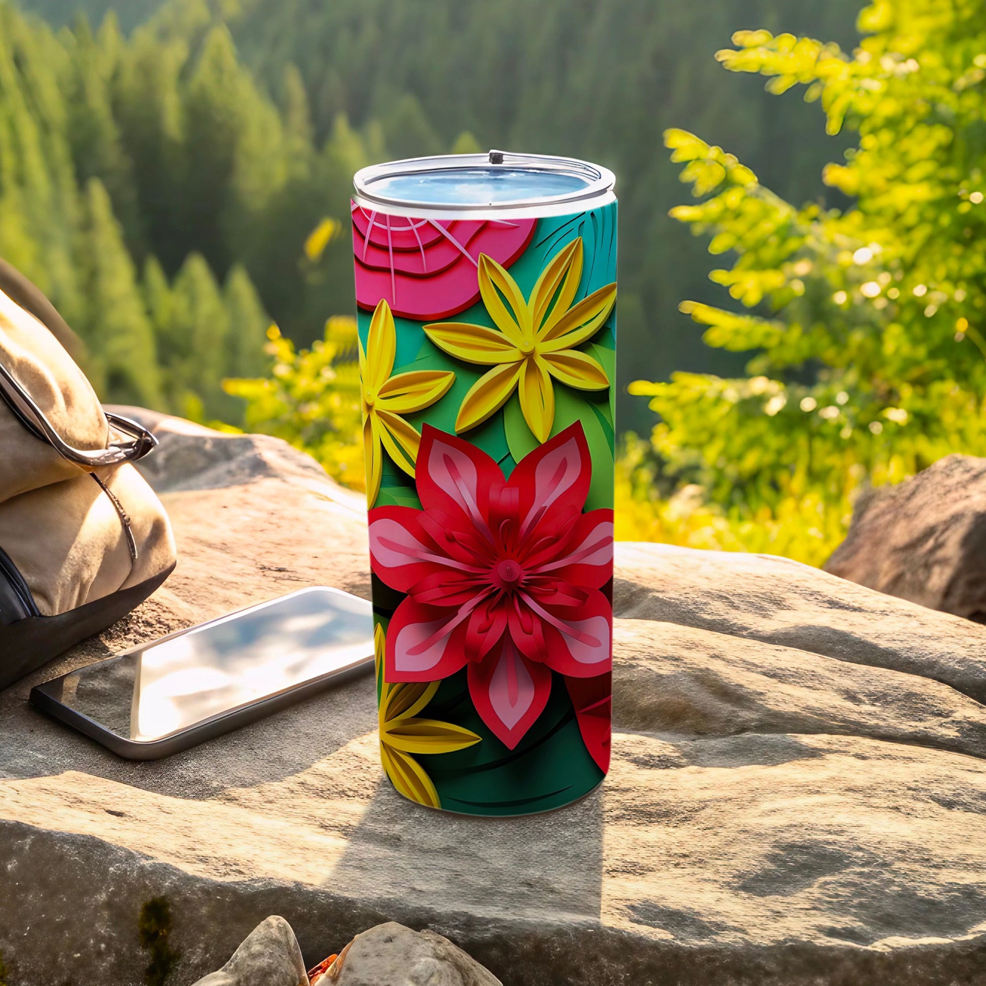 Vibrant Floral Pattern Tumbler for Outdoor Use