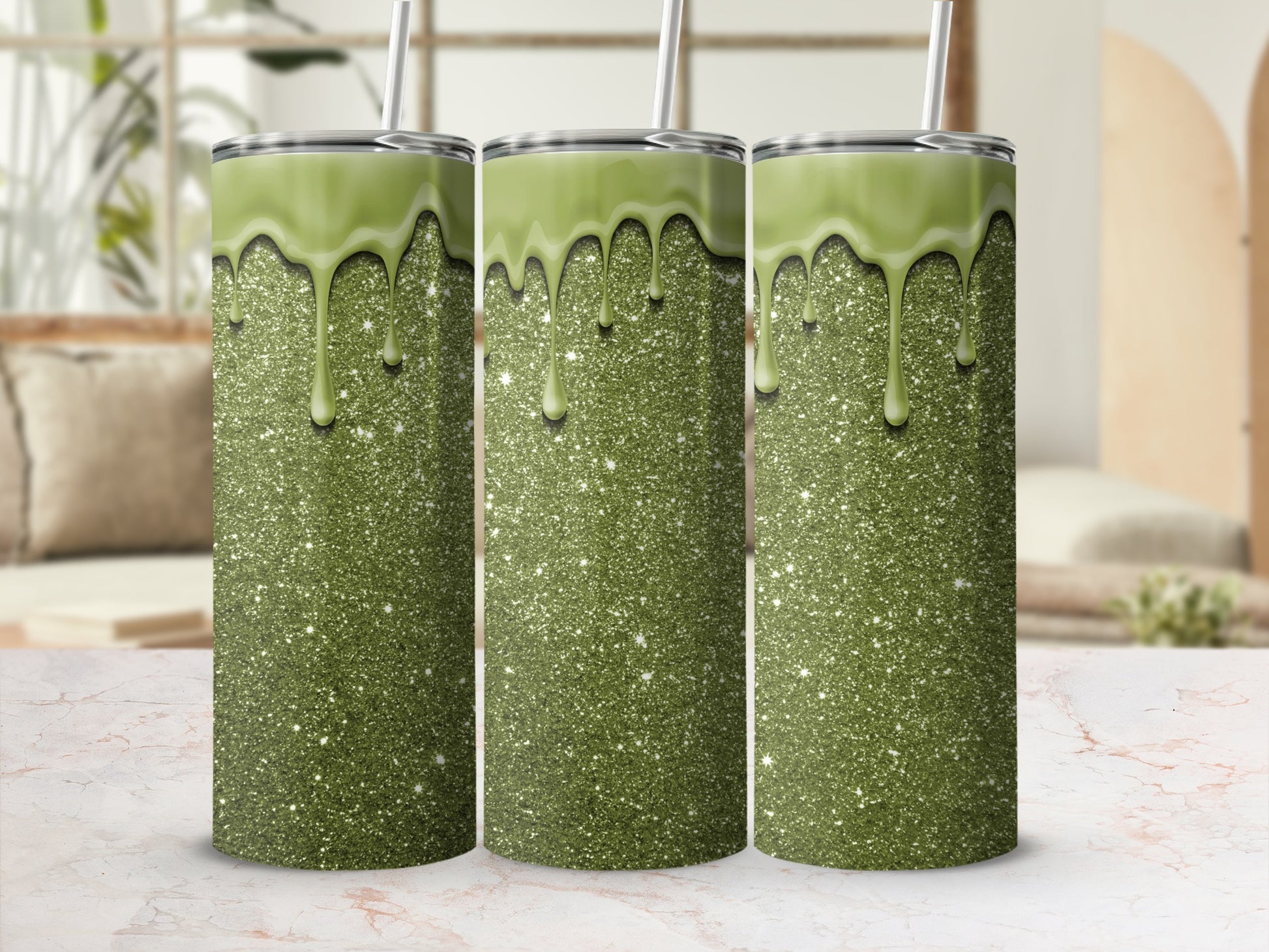Glitter Green Drip Tumbler Perfect for Stylish Sipping