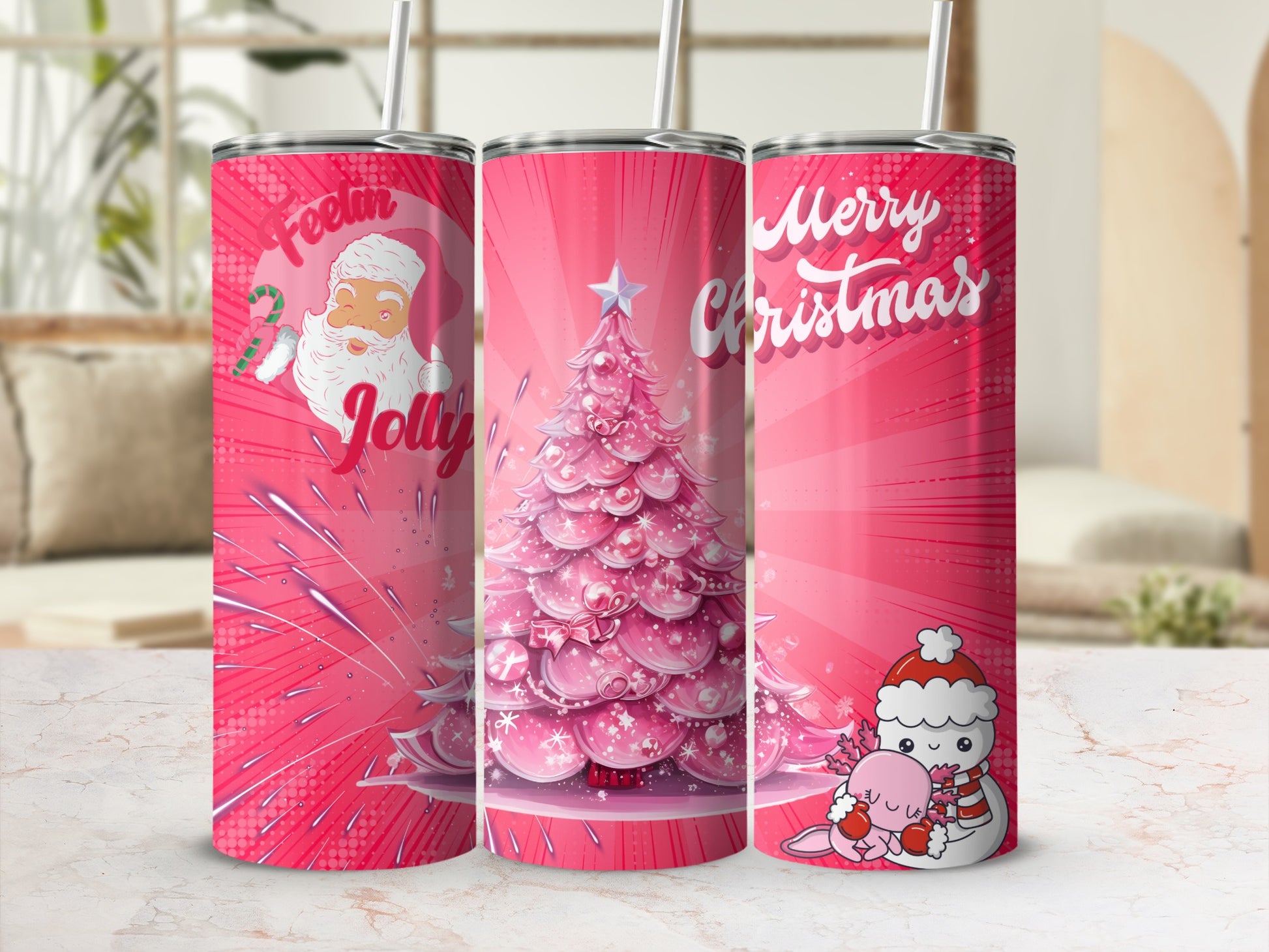 Festive Christmas Themed Pink Personalized Tumbler