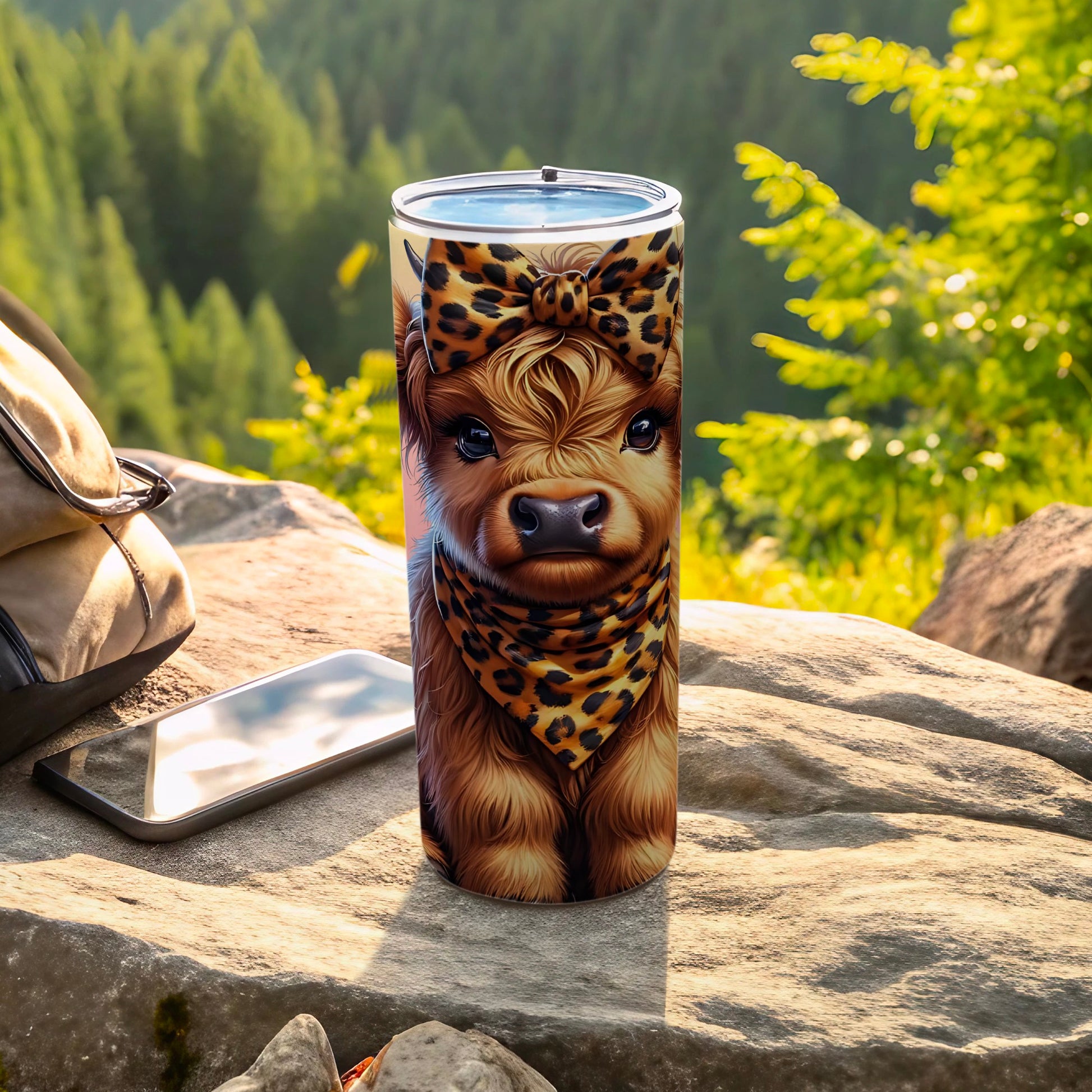 Adorable Cow with Leopard Bow Tumbler for Outdoor Adventures