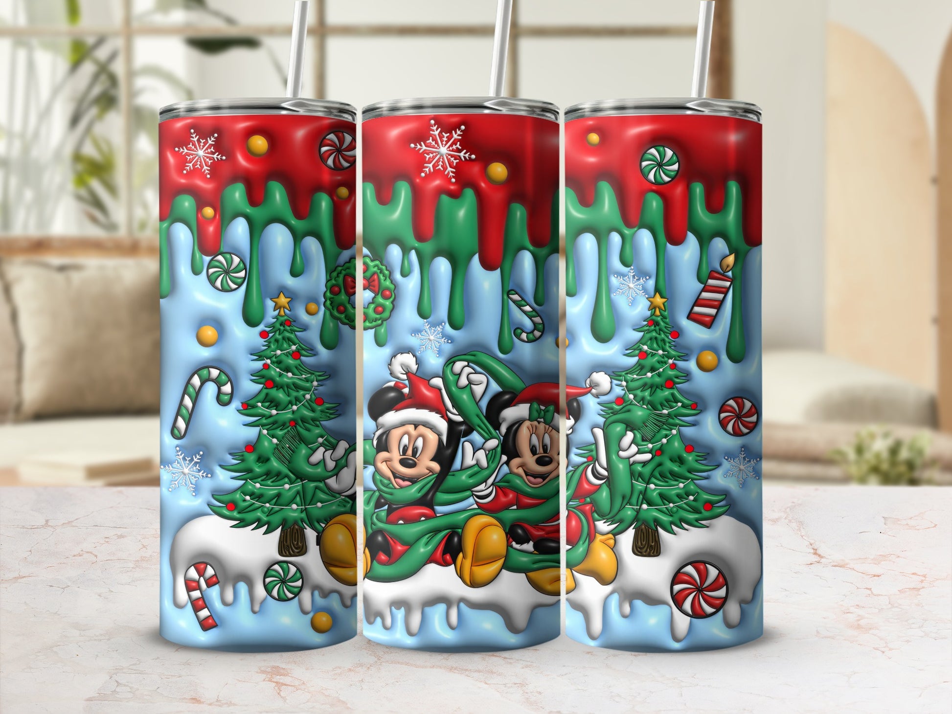 Festive Mickey Mouse and Christmas Tree Tumbler