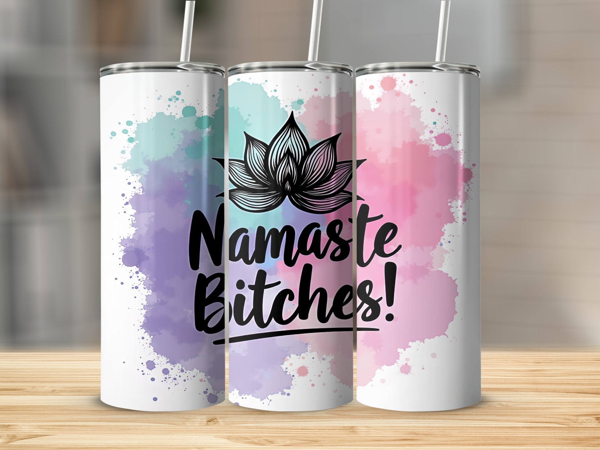 Namaste Bitches Lotus Yoga Tumbler Flask 20oz Cup
