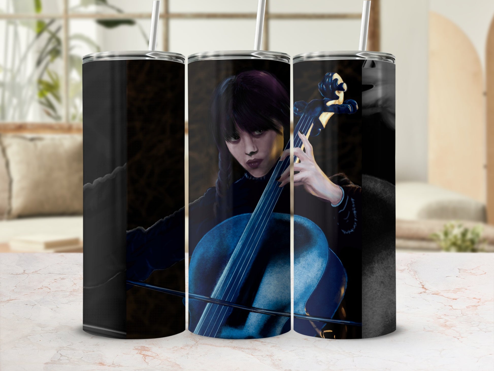 Cellist with Dark Hair Windrider Detailed Sketch Tumbler