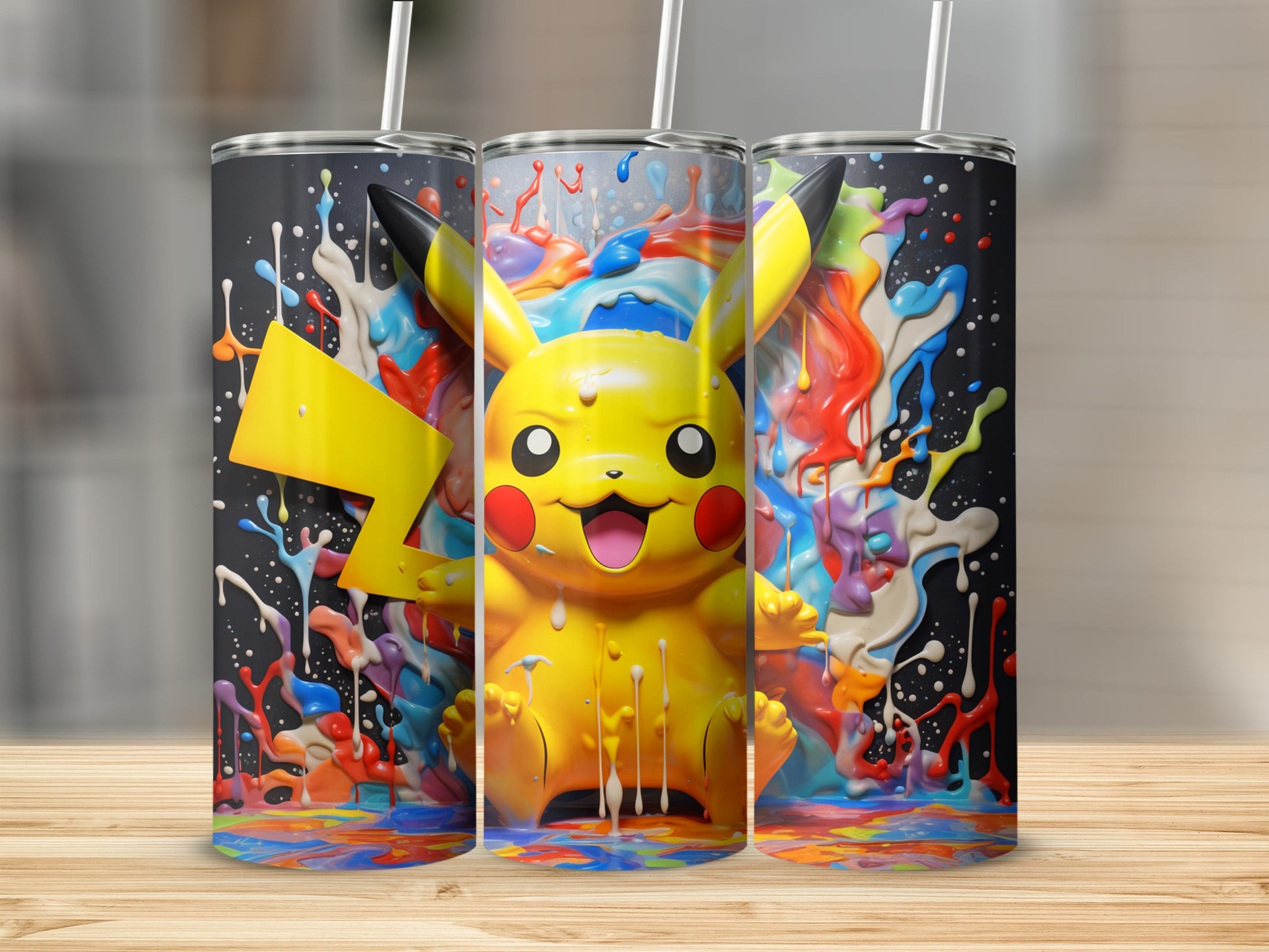 Vibrant Pikachu Splash Design Stainless Steel Tumbler
