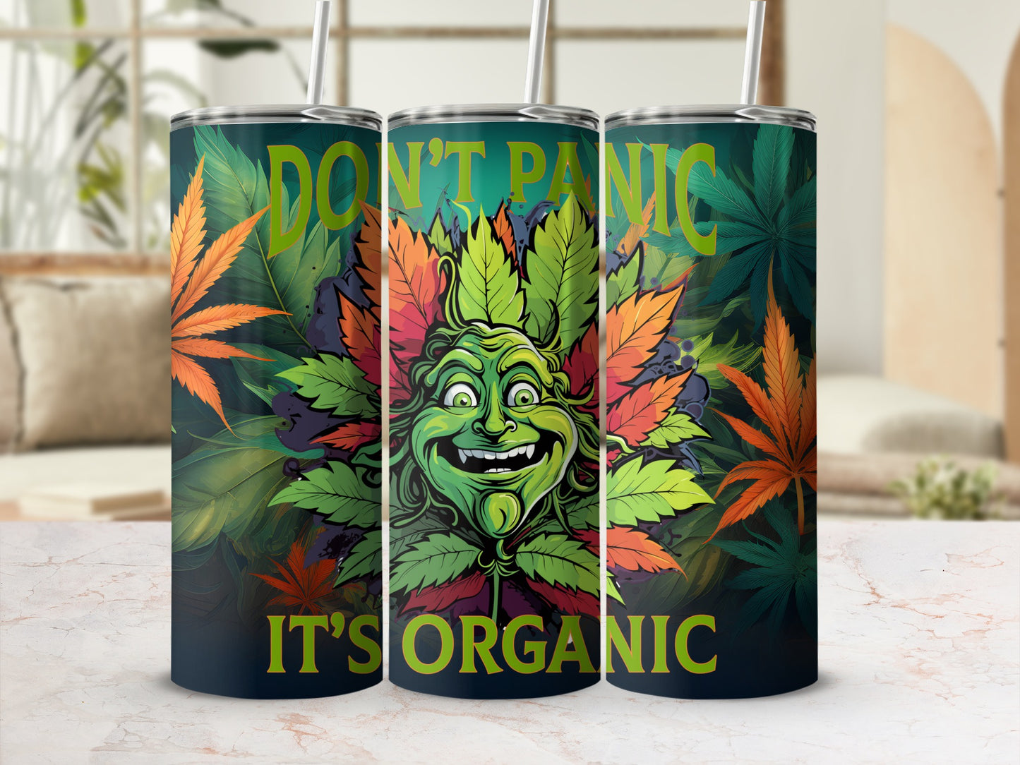 Don't Panic It's Organic Colorful Weed Design Tumbler