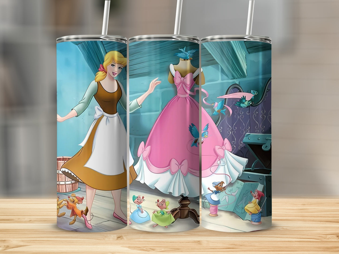 Cinderella Scene Stainless Steel Tumbler with Straw