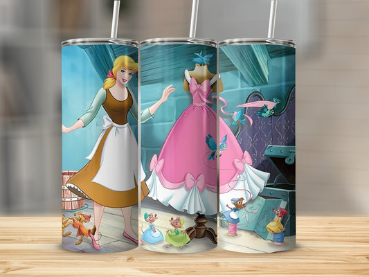 Cinderella Scene Stainless Steel Tumbler with Straw