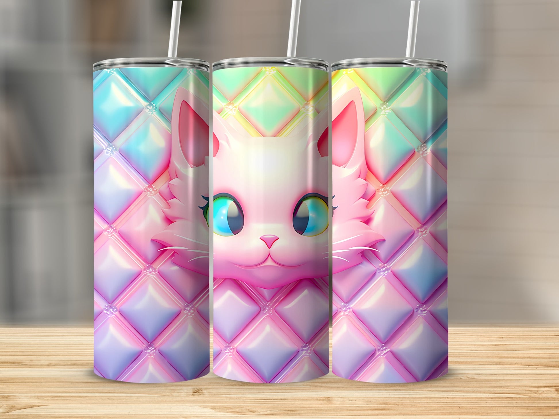 Iridescent Quilted Cat Design Pink Blue Green Pastel product type
Tumbler
Cat
Kawaii
Pink cat
Cute design
Quilted pattern
Iridescent
Holographic
Pastel
Rainbow
Fantasy cat
Animal art
Aesthetic tumbler
Unique gift
Drink accessory
Feline art
Shiny finish
Dreamy design
Quilted texture
Big eyes cat