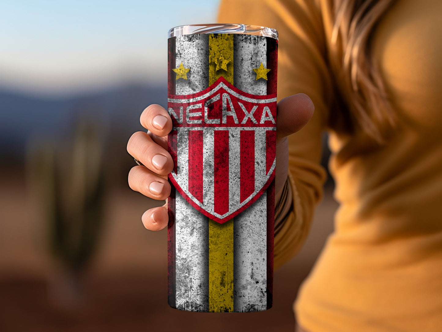 NELAXA Yellow Red Striped Design Stainless Steel Tumbler
