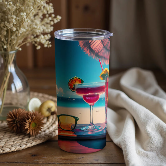Vibrant Tropical Beach Scene Travel Tumbler Product